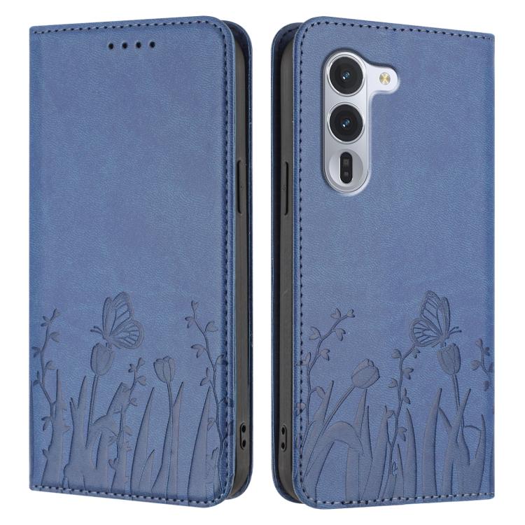 For Fujitsu Arrows Alpha F-51F Tulips Butterfly Pattern Magnetic Vegan Leather Phone Case