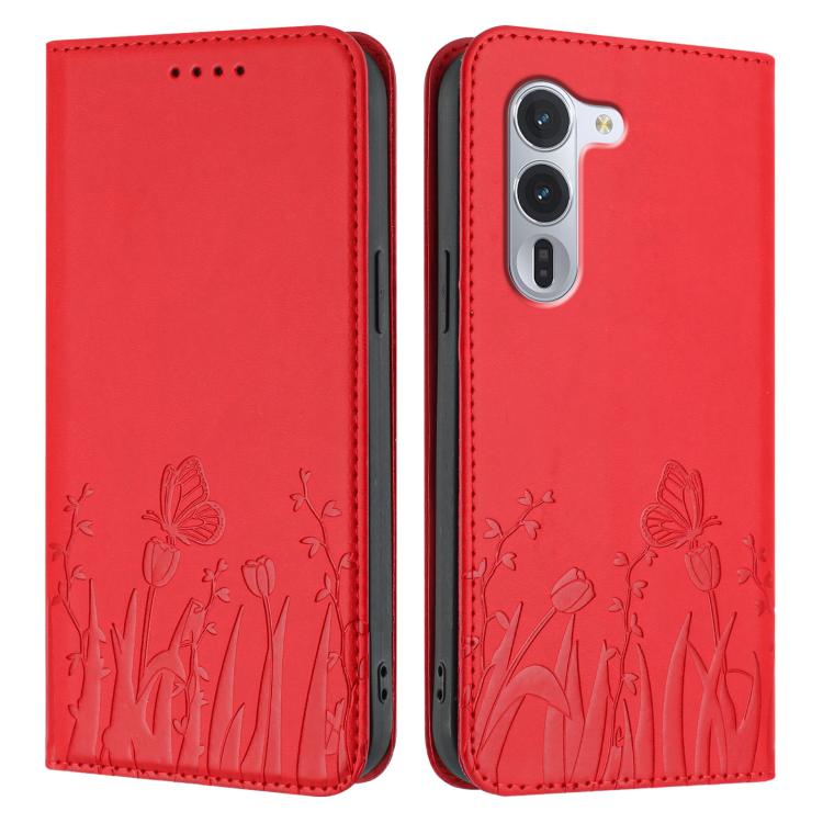 For Fujitsu Arrows Alpha F-51F Tulips Butterfly Pattern Magnetic Vegan Leather Phone Case