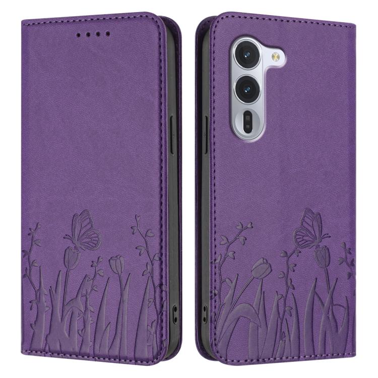 For Fujitsu Arrows Alpha F-51F Tulips Butterfly Pattern Magnetic Vegan Leather Phone Case