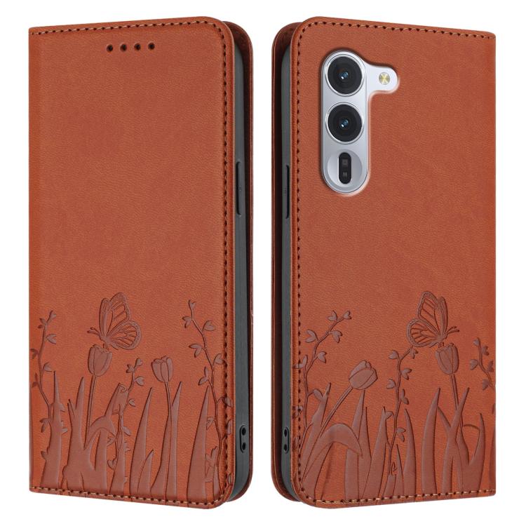 For Fujitsu Arrows Alpha F-51F Tulips Butterfly Pattern Magnetic Vegan Leather Phone Case