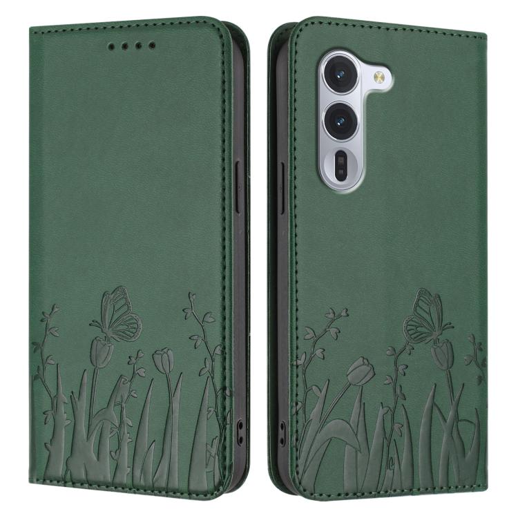 For Fujitsu Arrows Alpha F-51F Tulips Butterfly Pattern Magnetic Vegan Leather Phone Case
