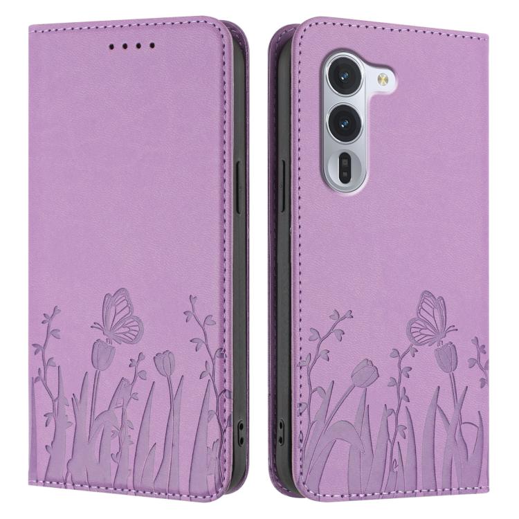 For Fujitsu Arrows Alpha F-51F Tulips Butterfly Pattern Magnetic Vegan Leather Phone Case