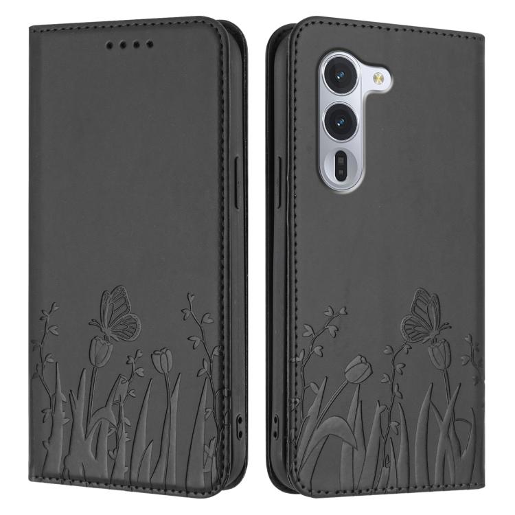 For Fujitsu Arrows Alpha F-51F Tulips Butterfly Pattern Magnetic Vegan Leather Phone Case
