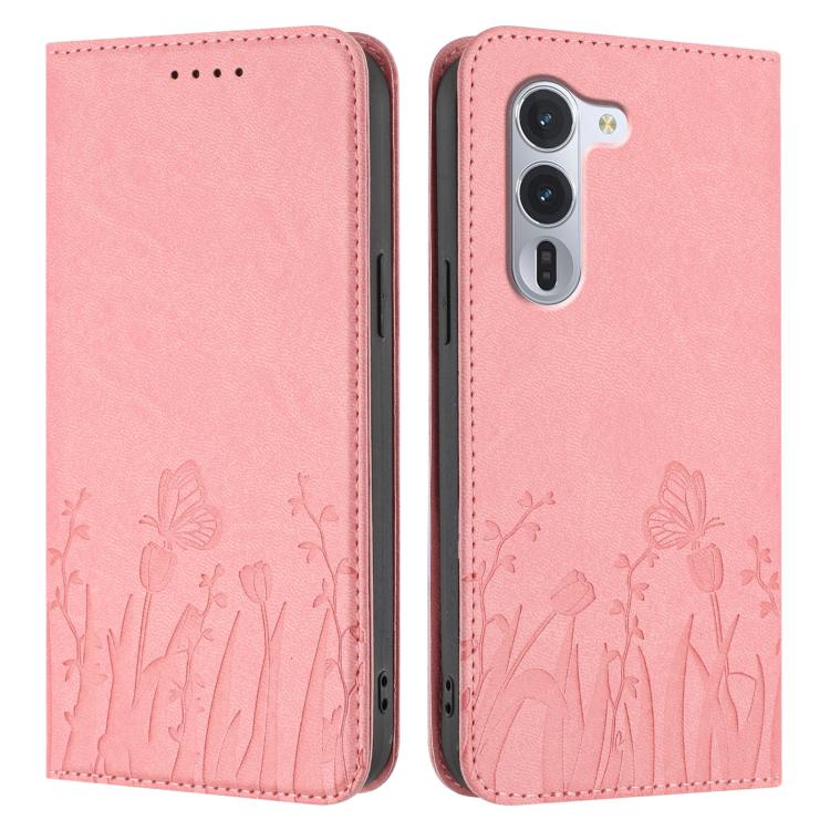 For Fujitsu Arrows Alpha F-51F Tulips Butterfly Pattern Magnetic Vegan Leather Phone Case