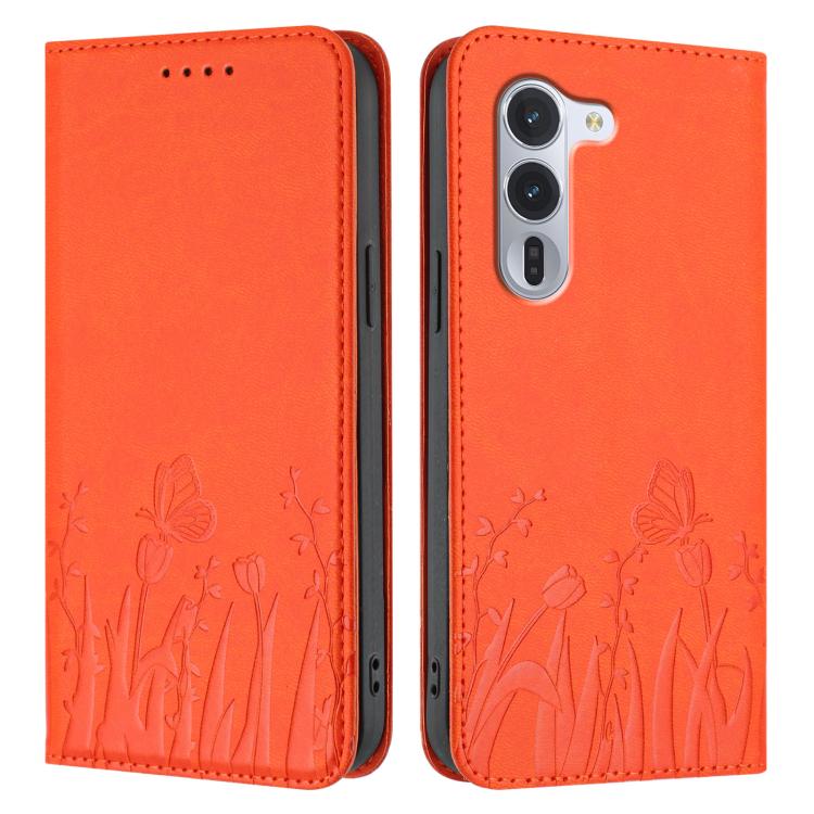 For Fujitsu Arrows Alpha F-51F Tulips Butterfly Pattern Magnetic Vegan Leather Phone Case