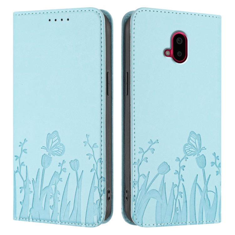 For Fujitsu Arrows F-52B Tulips Butterfly Pattern Magnetic Vegan Leather Phone Case