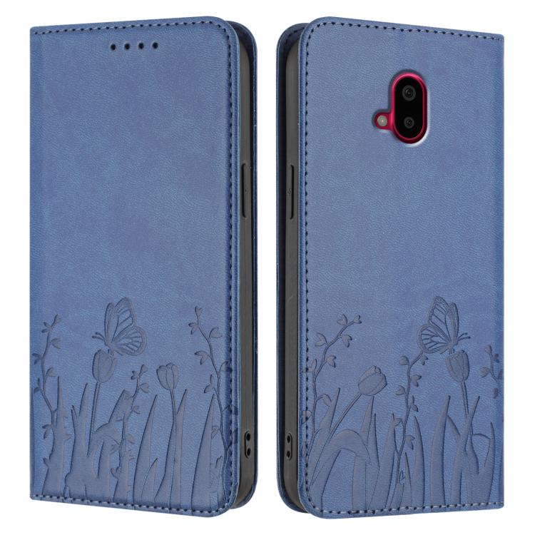 For Fujitsu Arrows F-52B Tulips Butterfly Pattern Magnetic Vegan Leather Phone Case