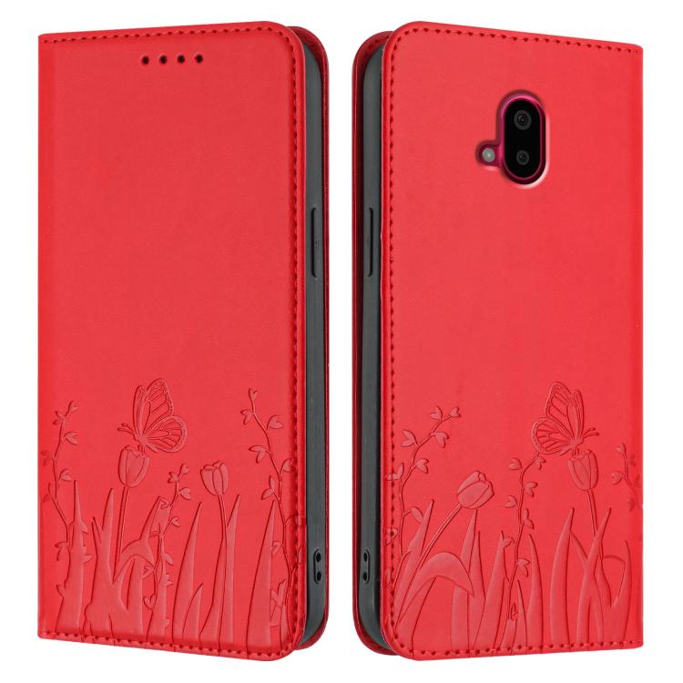For Fujitsu Arrows F-52B Tulips Butterfly Pattern Magnetic Vegan Leather Phone Case