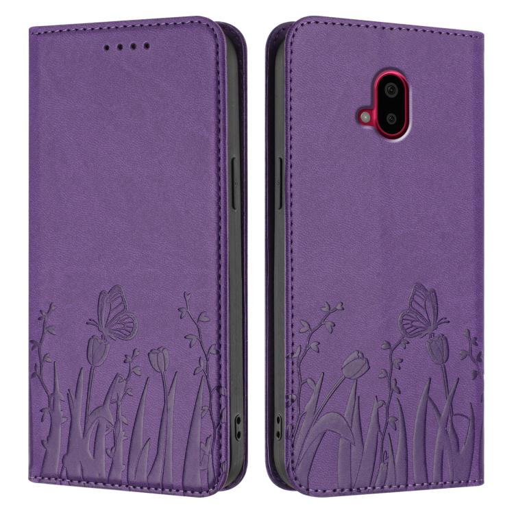For Fujitsu Arrows F-52B Tulips Butterfly Pattern Magnetic Vegan Leather Phone Case