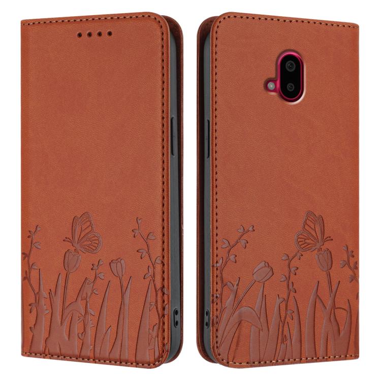 For Fujitsu Arrows F-52B Tulips Butterfly Pattern Magnetic Vegan Leather Phone Case