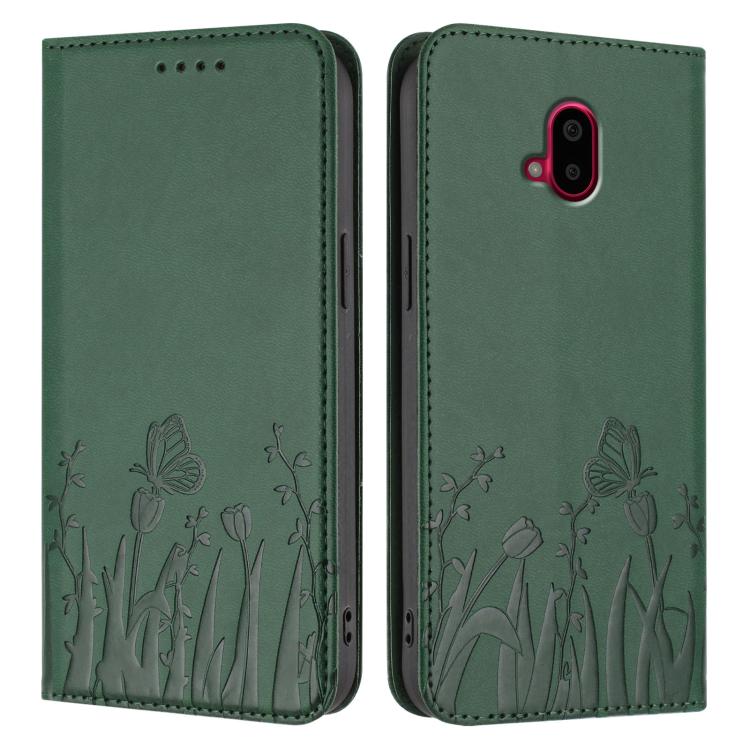 For Fujitsu Arrows F-52B Tulips Butterfly Pattern Magnetic Vegan Leather Phone Case