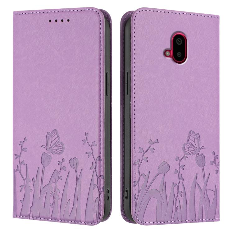 For Fujitsu Arrows F-52B Tulips Butterfly Pattern Magnetic Vegan Leather Phone Case