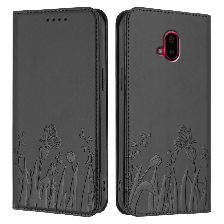 For Fujitsu Arrows F-52B Tulips Butterfly Pattern Magnetic Vegan Leather Phone Case