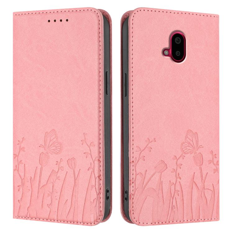 For Fujitsu Arrows F-52B Tulips Butterfly Pattern Magnetic Vegan Leather Phone Case