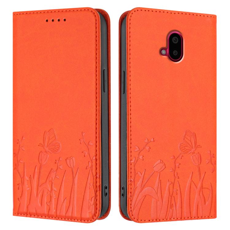 For Fujitsu Arrows F-52B Tulips Butterfly Pattern Magnetic Vegan Leather Phone Case
