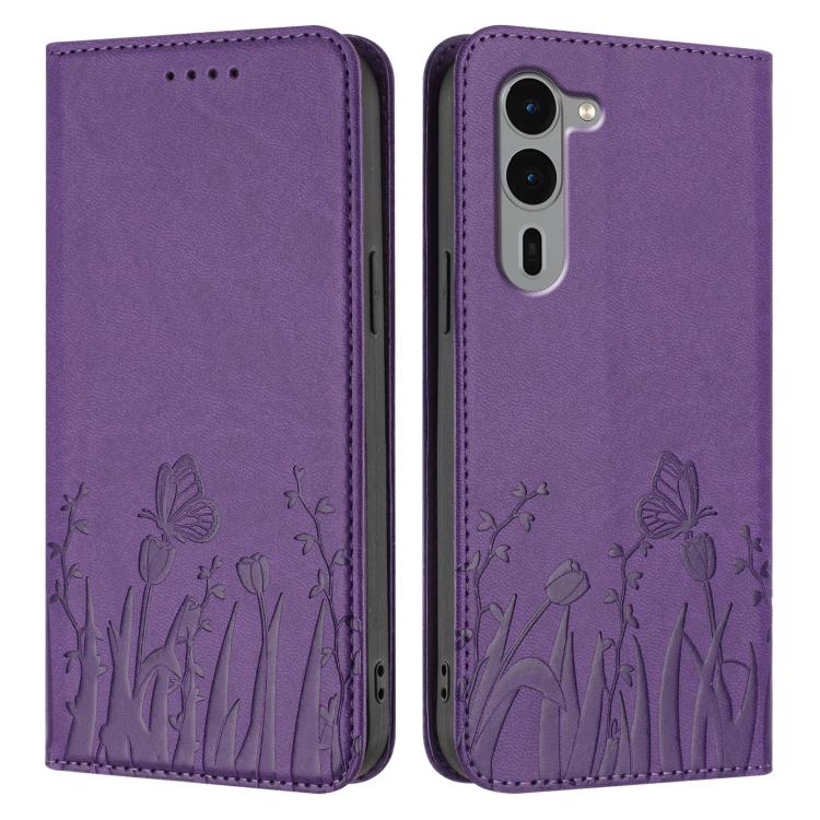 For Fujitsu Arrows We2 Plus Tulips Butterfly Pattern Magnetic Vegan Leather Phone Case