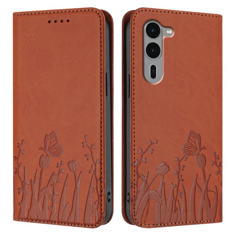 For Fujitsu Arrows We2 Plus Tulips Butterfly Pattern Magnetic Vegan Leather Phone Case
