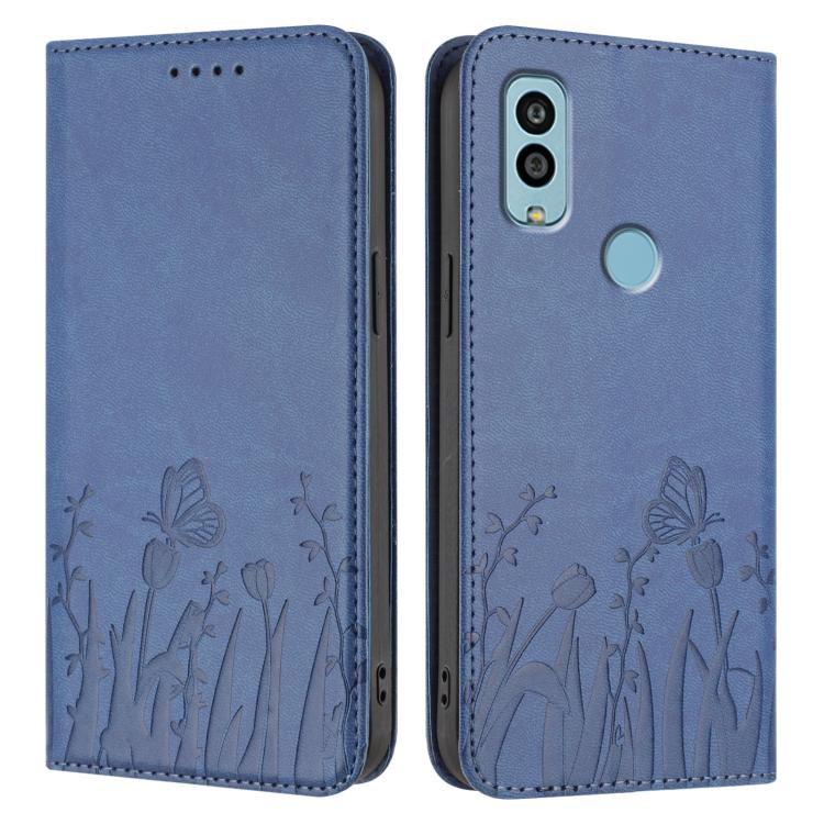 For Kyocera Android One S10 / One S9 Tulips Butterfly Pattern Magnetic Vegan Leather Phone Case
