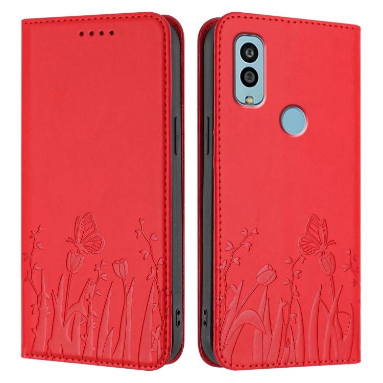 For Kyocera Android One S10 / One S9 Tulips Butterfly Pattern Magnetic Vegan Leather Phone Case