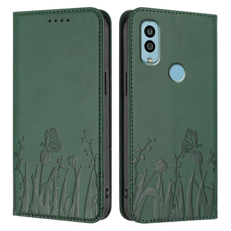 For Kyocera Android One S10 / One S9 Tulips Butterfly Pattern Magnetic Vegan Leather Phone Case