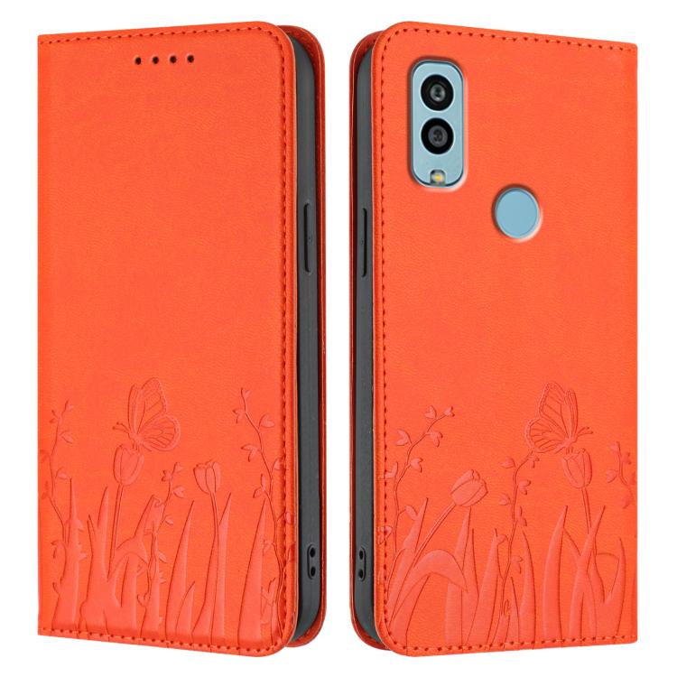 For Kyocera Android One S10 / One S9 Tulips Butterfly Pattern Magnetic Vegan Leather Phone Case