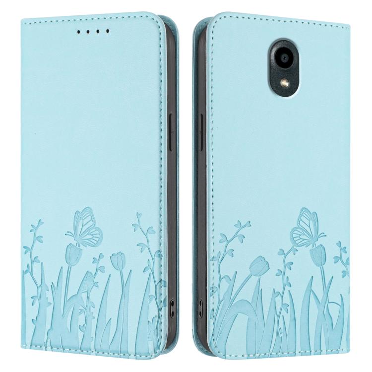 For Kyocera DIGNO BX Tulips Butterfly Pattern Magnetic Vegan Leather Phone Case