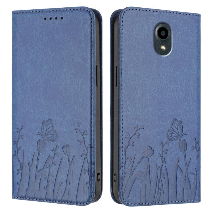 For Kyocera DIGNO BX Tulips Butterfly Pattern Magnetic Vegan Leather Phone Case