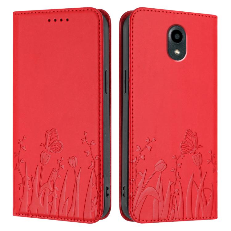 For Kyocera DIGNO BX Tulips Butterfly Pattern Magnetic Vegan Leather Phone Case