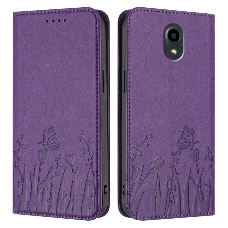 For Kyocera DIGNO BX Tulips Butterfly Pattern Magnetic Vegan Leather Phone Case
