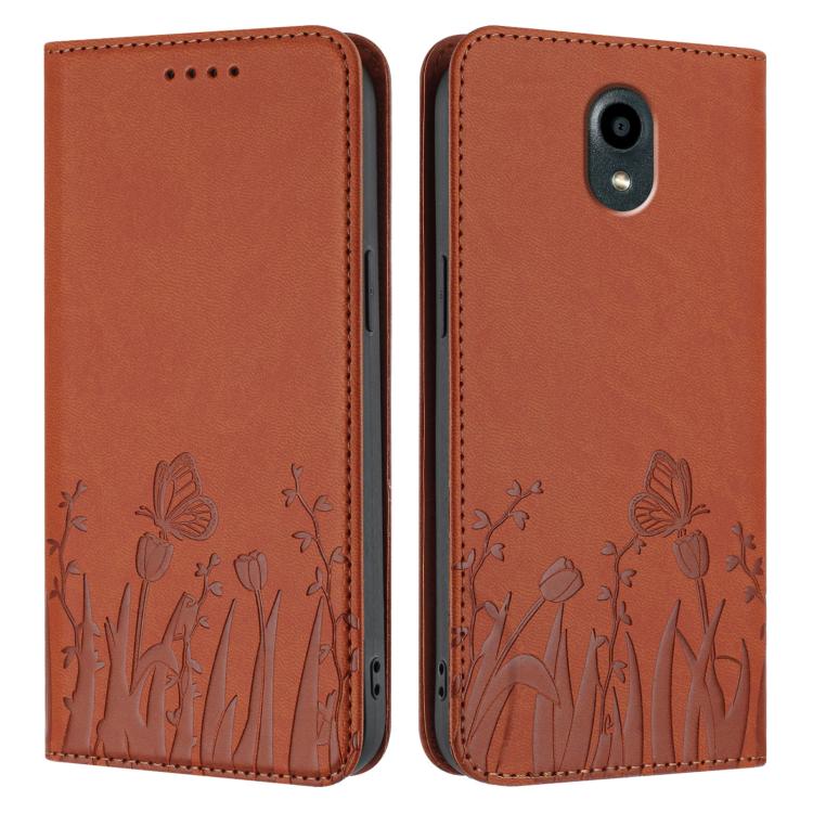 For Kyocera DIGNO BX Tulips Butterfly Pattern Magnetic Vegan Leather Phone Case