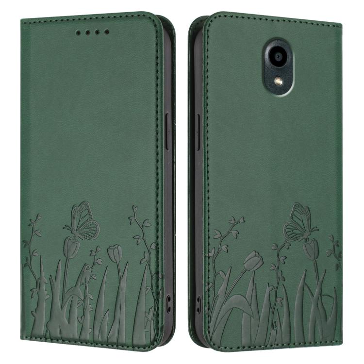 For Kyocera DIGNO BX Tulips Butterfly Pattern Magnetic Vegan Leather Phone Case