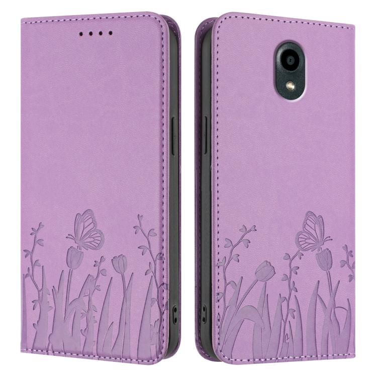 For Kyocera DIGNO BX Tulips Butterfly Pattern Magnetic Vegan Leather Phone Case