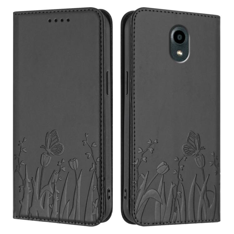 For Kyocera DIGNO BX Tulips Butterfly Pattern Magnetic Vegan Leather Phone Case