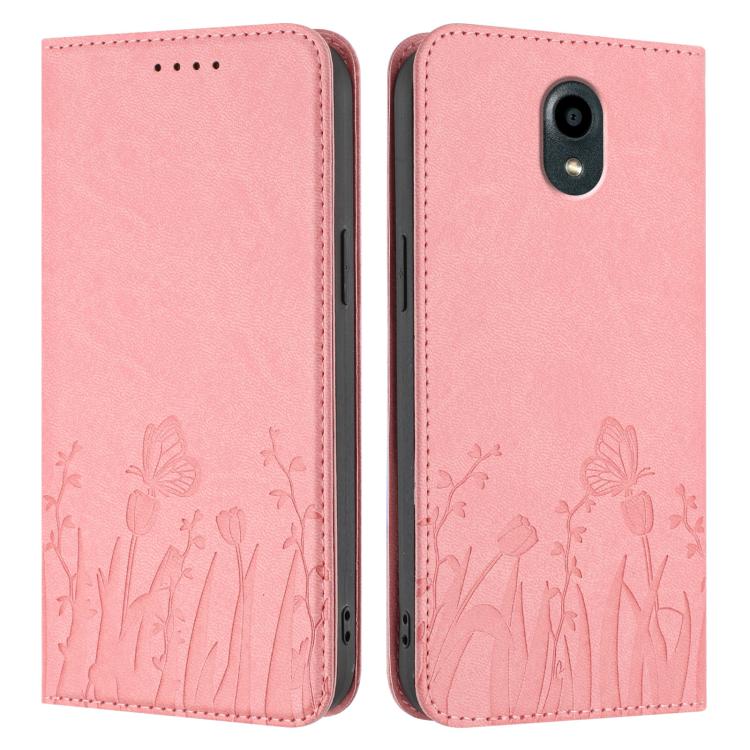 For Kyocera DIGNO BX Tulips Butterfly Pattern Magnetic Vegan Leather Phone Case