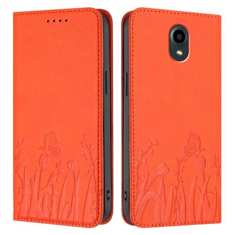 For Kyocera DIGNO BX Tulips Butterfly Pattern Magnetic Vegan Leather Phone Case