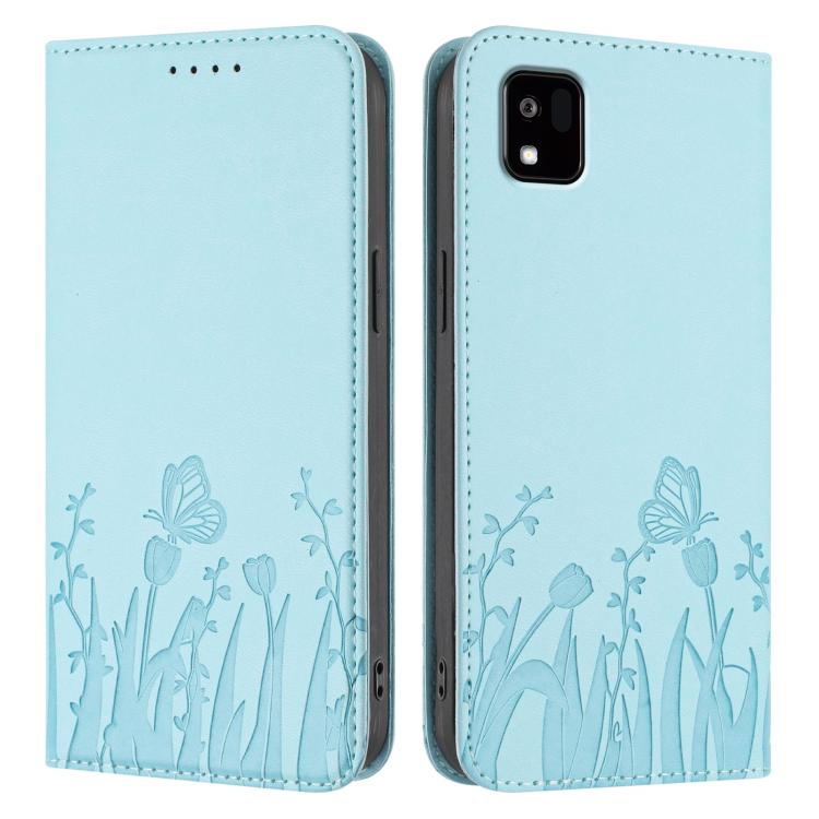 For Kyocera Kantan Sumaho3 A205KC Tulips Butterfly Pattern Magnetic Vegan Leather Phone Case