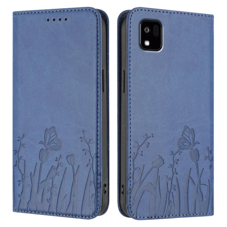 For Kyocera Kantan Sumaho3 A205KC Tulips Butterfly Pattern Magnetic Vegan Leather Phone Case