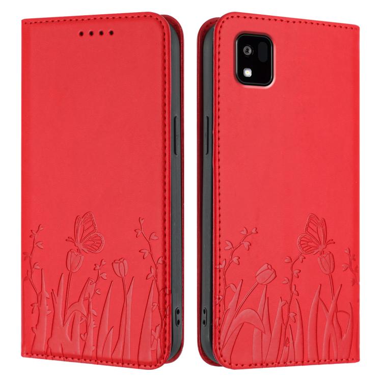 For Kyocera Kantan Sumaho3 A205KC Tulips Butterfly Pattern Magnetic Vegan Leather Phone Case
