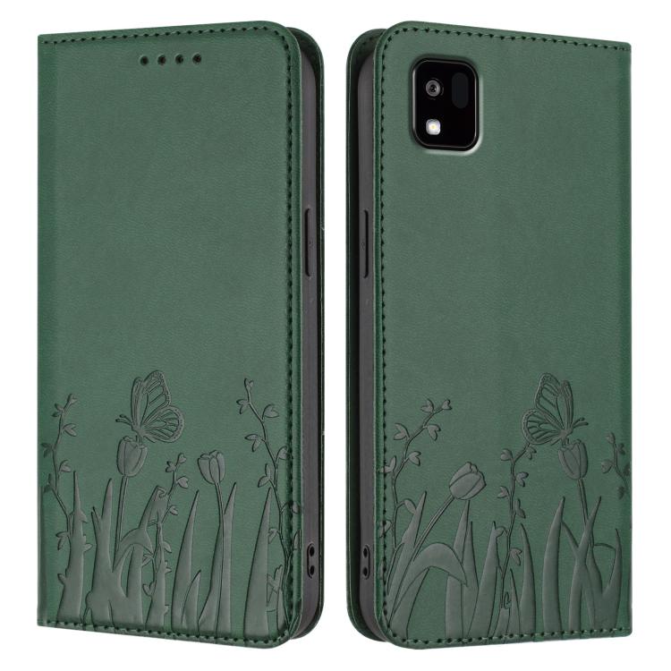 For Kyocera Kantan Sumaho3 A205KC Tulips Butterfly Pattern Magnetic Vegan Leather Phone Case