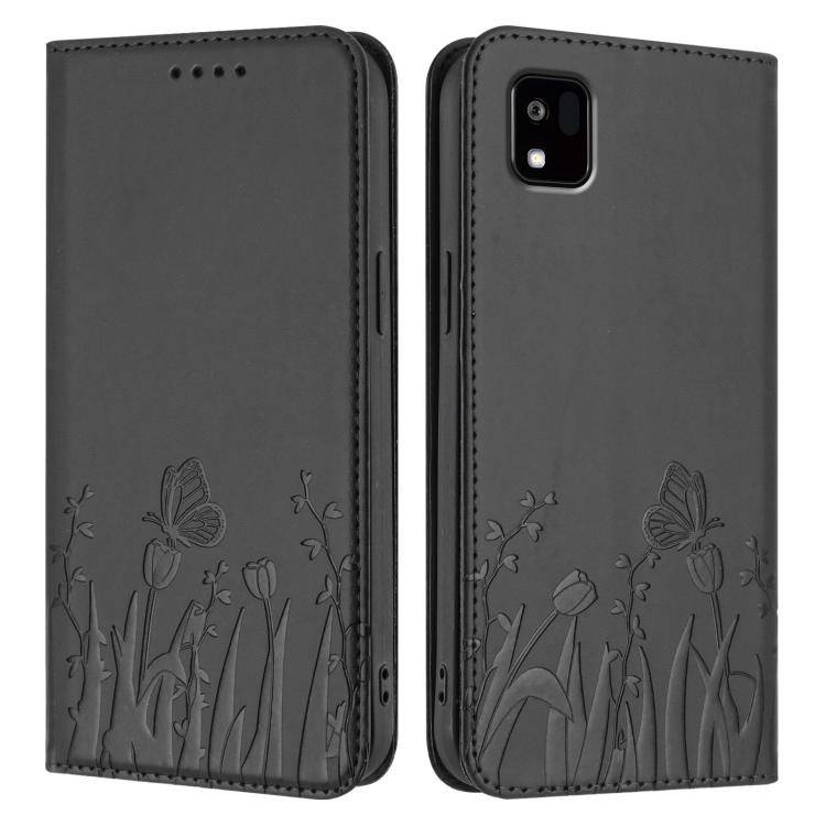 For Kyocera Kantan Sumaho3 A205KC Tulips Butterfly Pattern Magnetic Vegan Leather Phone Case