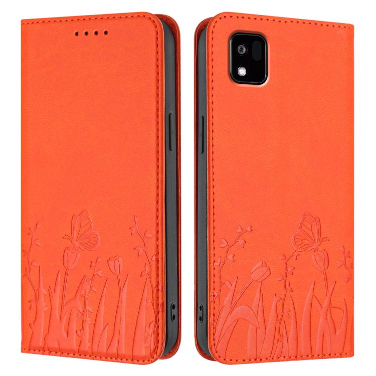 For Kyocera Kantan Sumaho3 A205KC Tulips Butterfly Pattern Magnetic Vegan Leather Phone Case
