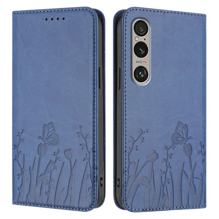 For Sony Xperia 1 VI Tulips Butterfly Pattern Magnetic Vegan Leather Phone Case