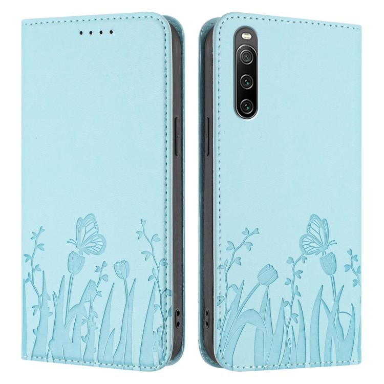 For Sony Xperia 10 IV Tulips Butterfly Pattern Magnetic Vegan Leather Phone Case