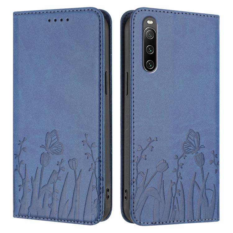 For Sony Xperia 10 IV Tulips Butterfly Pattern Magnetic Vegan Leather Phone Case
