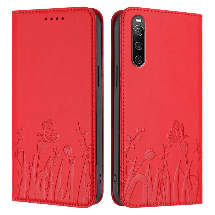 For Sony Xperia 10 IV Tulips Butterfly Pattern Magnetic Vegan Leather Phone Case