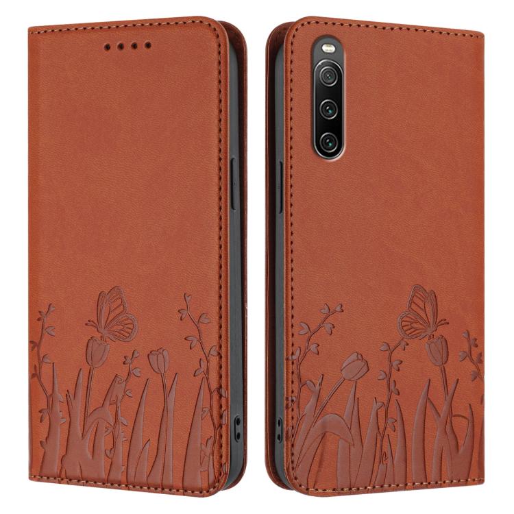 For Sony Xperia 10 IV Tulips Butterfly Pattern Magnetic Vegan Leather Phone Case