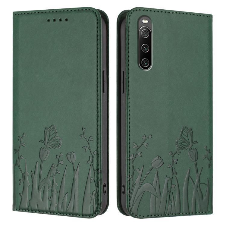 For Sony Xperia 10 IV Tulips Butterfly Pattern Magnetic Vegan Leather Phone Case