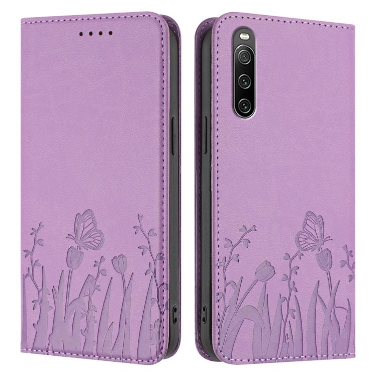 For Sony Xperia 10 IV Tulips Butterfly Pattern Magnetic Vegan Leather Phone Case