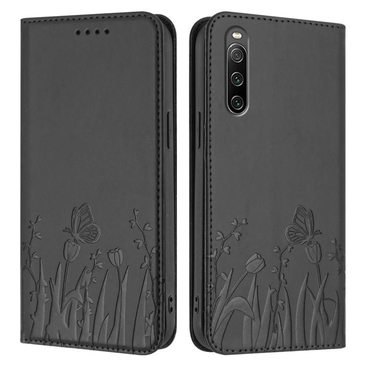 For Sony Xperia 10 IV Tulips Butterfly Pattern Magnetic Vegan Leather Phone Case