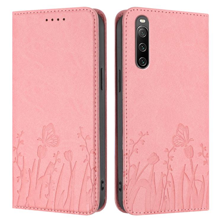 For Sony Xperia 10 IV Tulips Butterfly Pattern Magnetic Vegan Leather Phone Case
